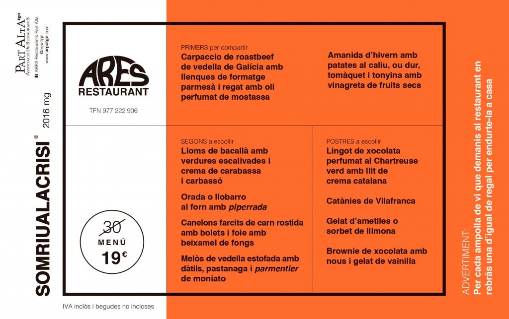 Menú degustació Ares (19€)