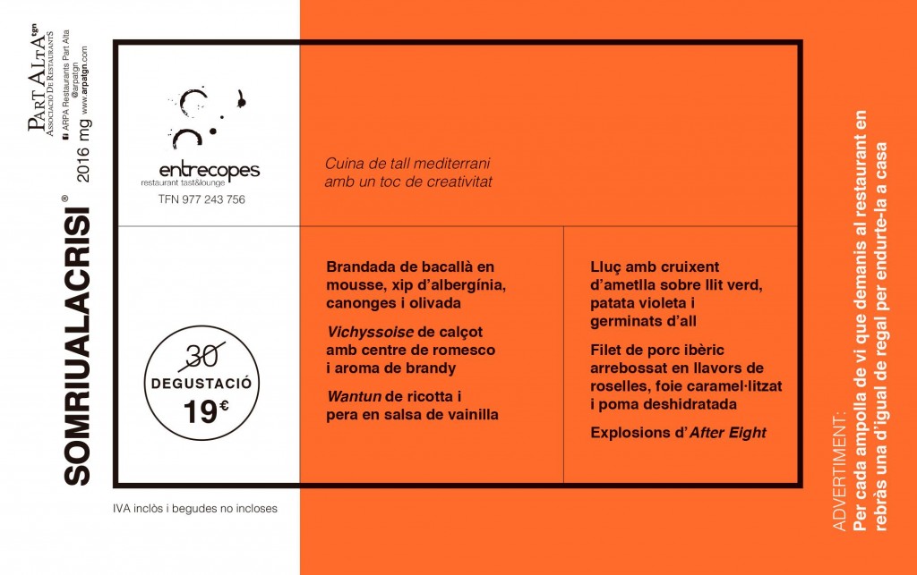 Menú degustació Entrecopes (19€)