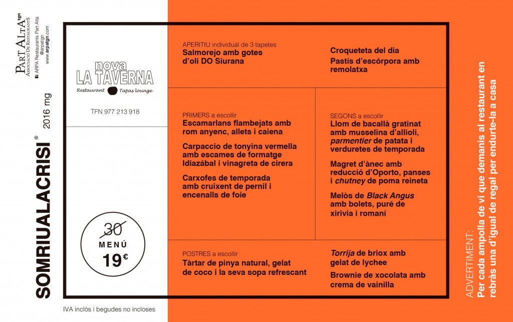 Menú La Nova Taverna (19€)