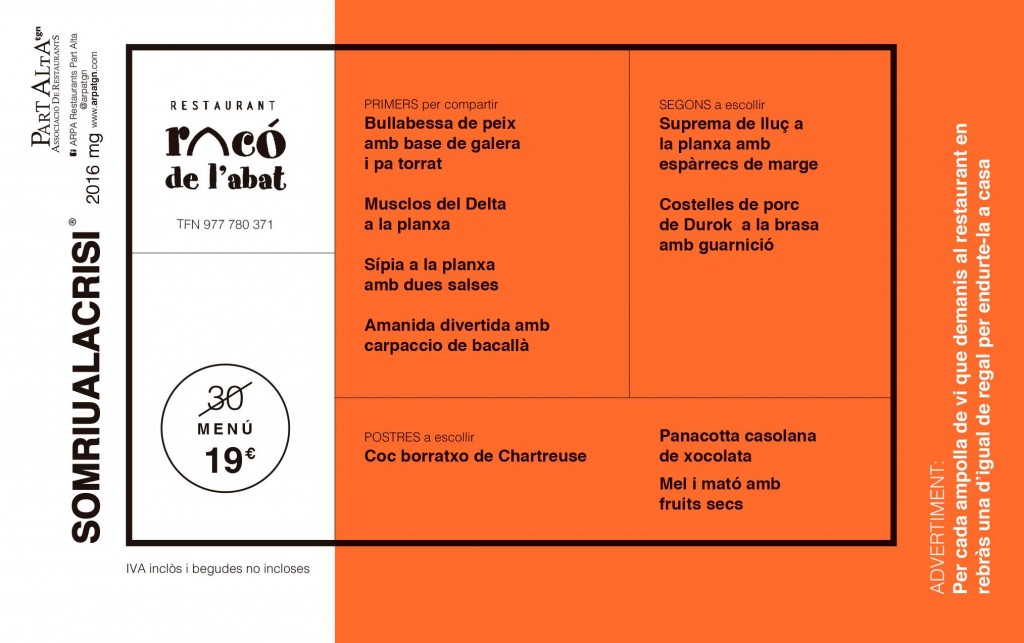 Menú Racó de l'Abat (19€)