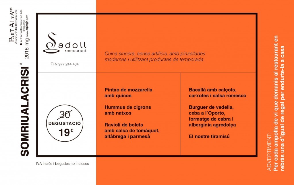 Menú degustació Sadoll (19€)